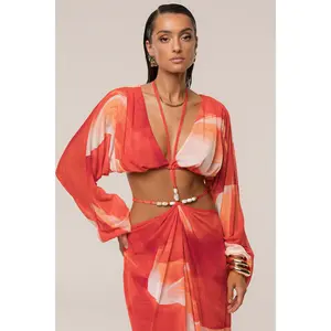 Sunset Red Selene Draped Top