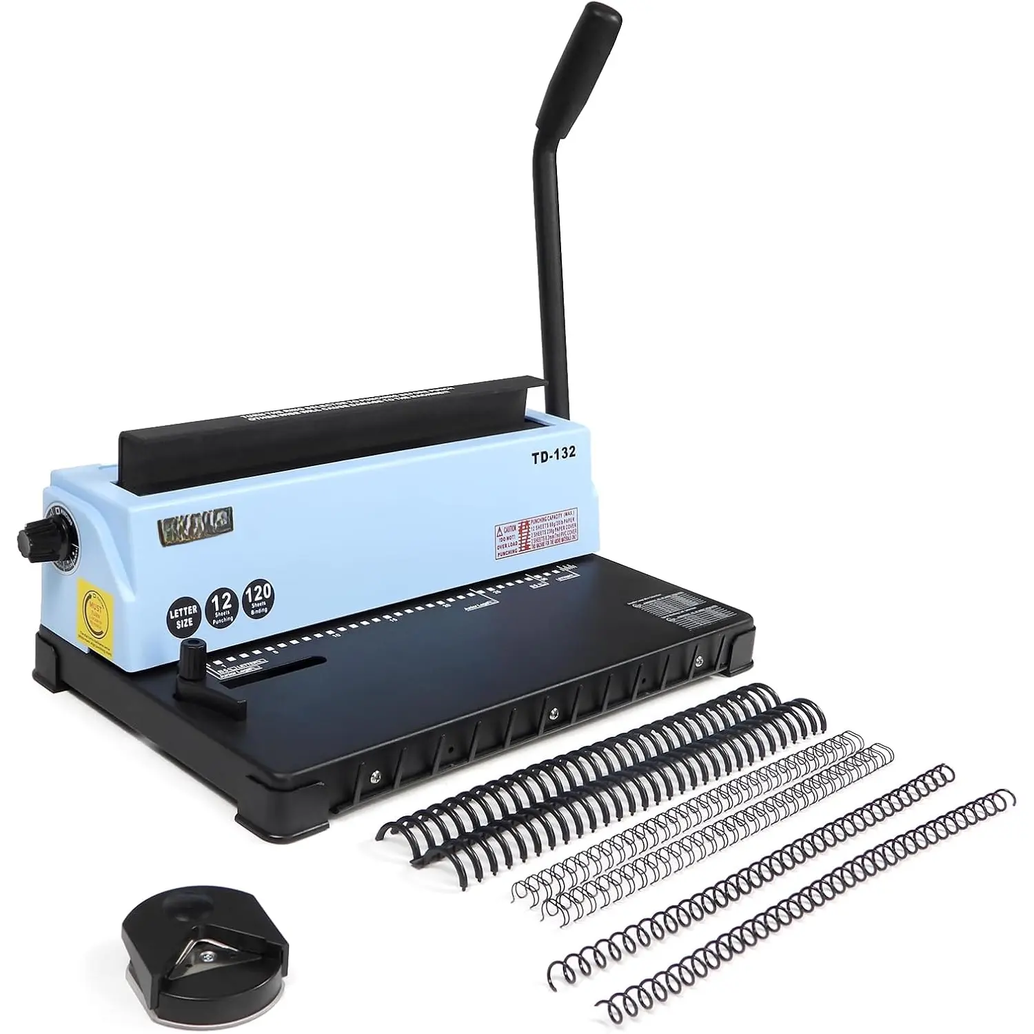 TD-132 Wire Binding Machine, 32-Hole Spiral Coil Binder, 3:1 Pitch, Punches 12 Sheets, Binds up to 120 Sheets, Sturdy Metal Construction, Binding Letter-Size Documents, Cost-Effective