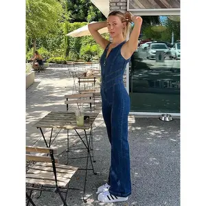 Heart Hollow Out Women Jumpsuit Backless Sleeveless Solid Denim Lady Jumpsuits 2025 Sexy Zipper Solid Slim Female Playsuit Womenswear Overalls