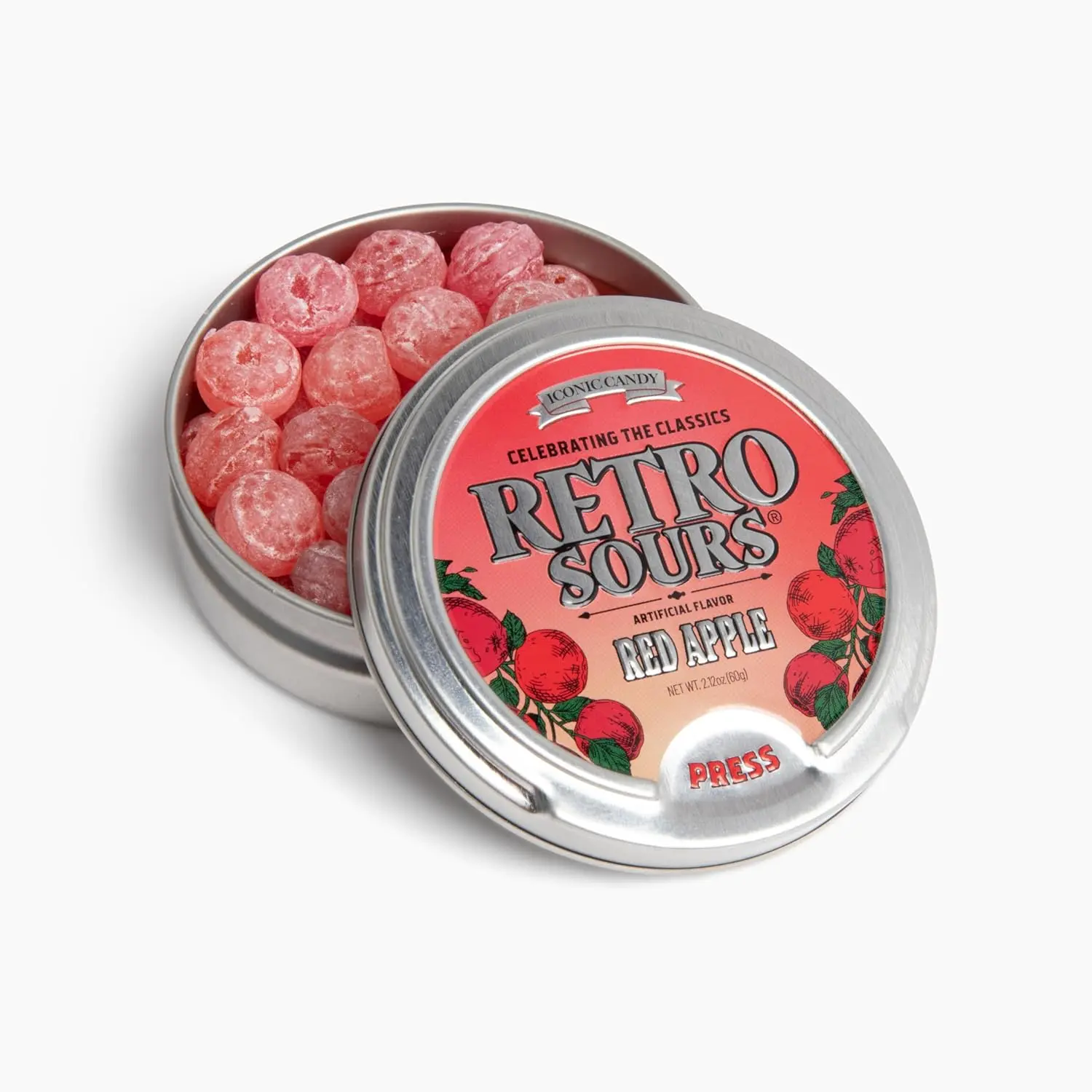 Retro Sours Red Apple Hard Candy (1 - 2.12oz Tin) – Tangy Sour Candy Tin, Classic Fruit Candy, Nostalgic Retro Treat