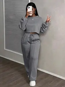 Women's Sportswear Set, Sweatsuit Set Outfit, Two-Piece Fleece Short Top & Casual Pants, Fall Winter for Running, Walking, Hiking, Yoga, Fitness, Athleisure Wear Set