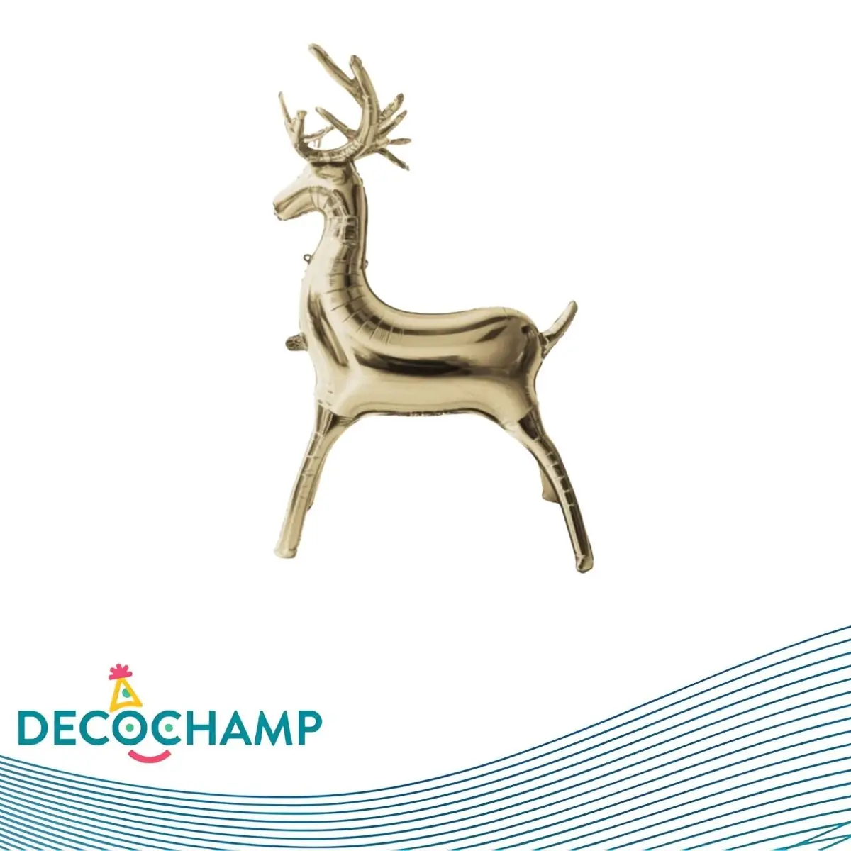 Champagne Standing Metallic Foil Reindeer Balloon - 34 in, Single Pack, Festive Party Decor, Holiday Home & Room Supplies