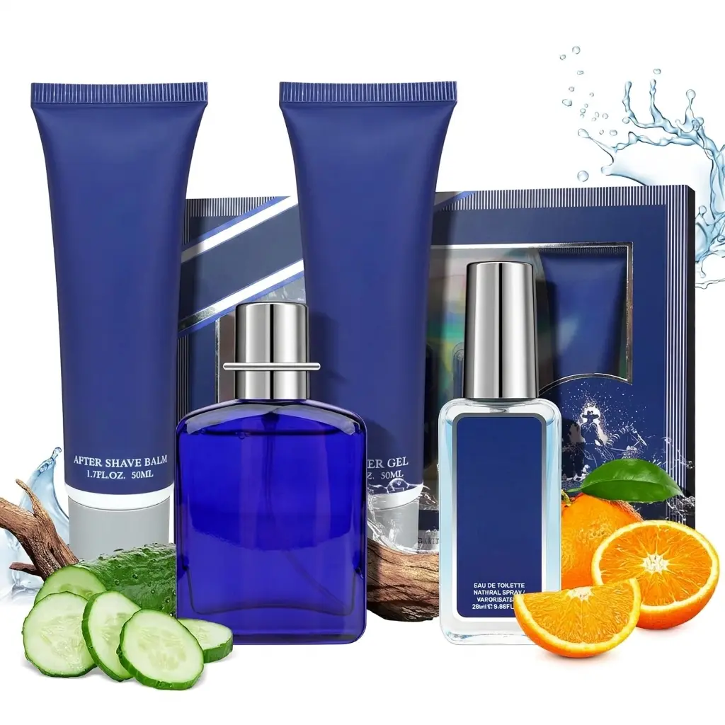 Mens Bath & Skincare Gift Set for Him – Fresh Melon & Sage Natural Spa Kit (4-Piece) | Travel Grooming & Self Care Basket for Men | Birthday, Father’s Day Gifts for Men
