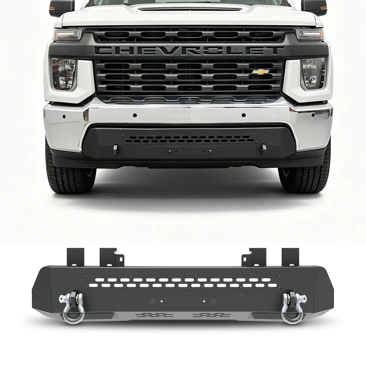 WOLFSTORM Heavy-Duty Angular Custom Fit Steel Front Bumper for 2020-2023 Chevy Silverado 2500/3500 HD, Powder Coated, Off-Road Rings Included