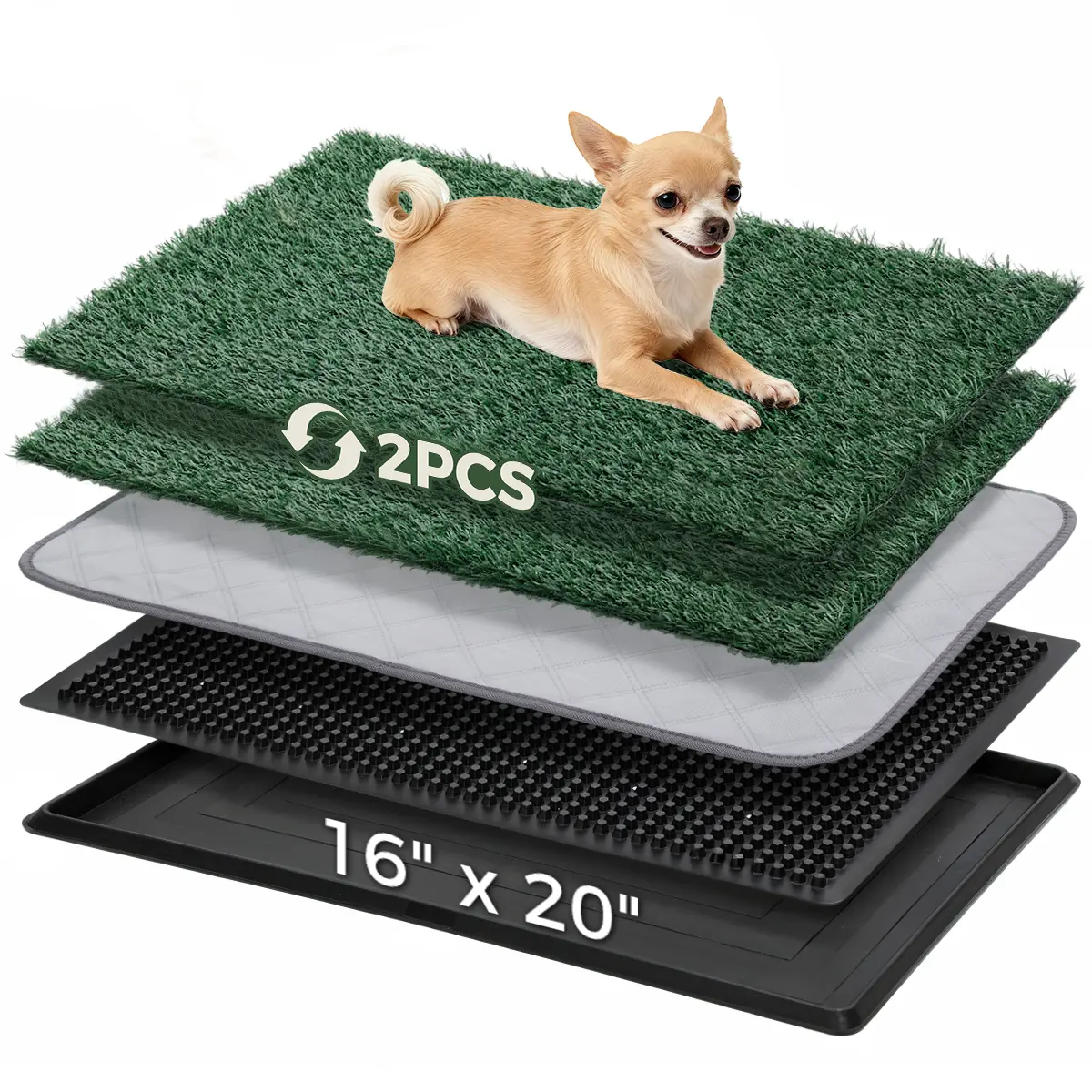 PAWGIANT Dog Grass Potty Pad with Leakproof Tray, 17.9"x14" - 2 Grass Layers Wash, Reusable Artificial Turf, Puppy Pads, Pee Guard, Realistic, Quick Absorption, Portable, Waterproof Non-Slip, for Balcony Apartment Pet Training