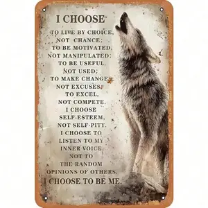 Inspirational Wolf Tin Metal Sign 8x12 Inch Vintage Wall Decor, Rustic Christian Wolf Mural Art Gift for Home, Bar, Cafe, and Man Cave