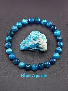 Natural Blue Apatite Beaded Bracelet, Authentic Touch, Fashionable Jewelry for Women & Men, Trendy All-match & Exquisite Jewelry for Birthday Gift