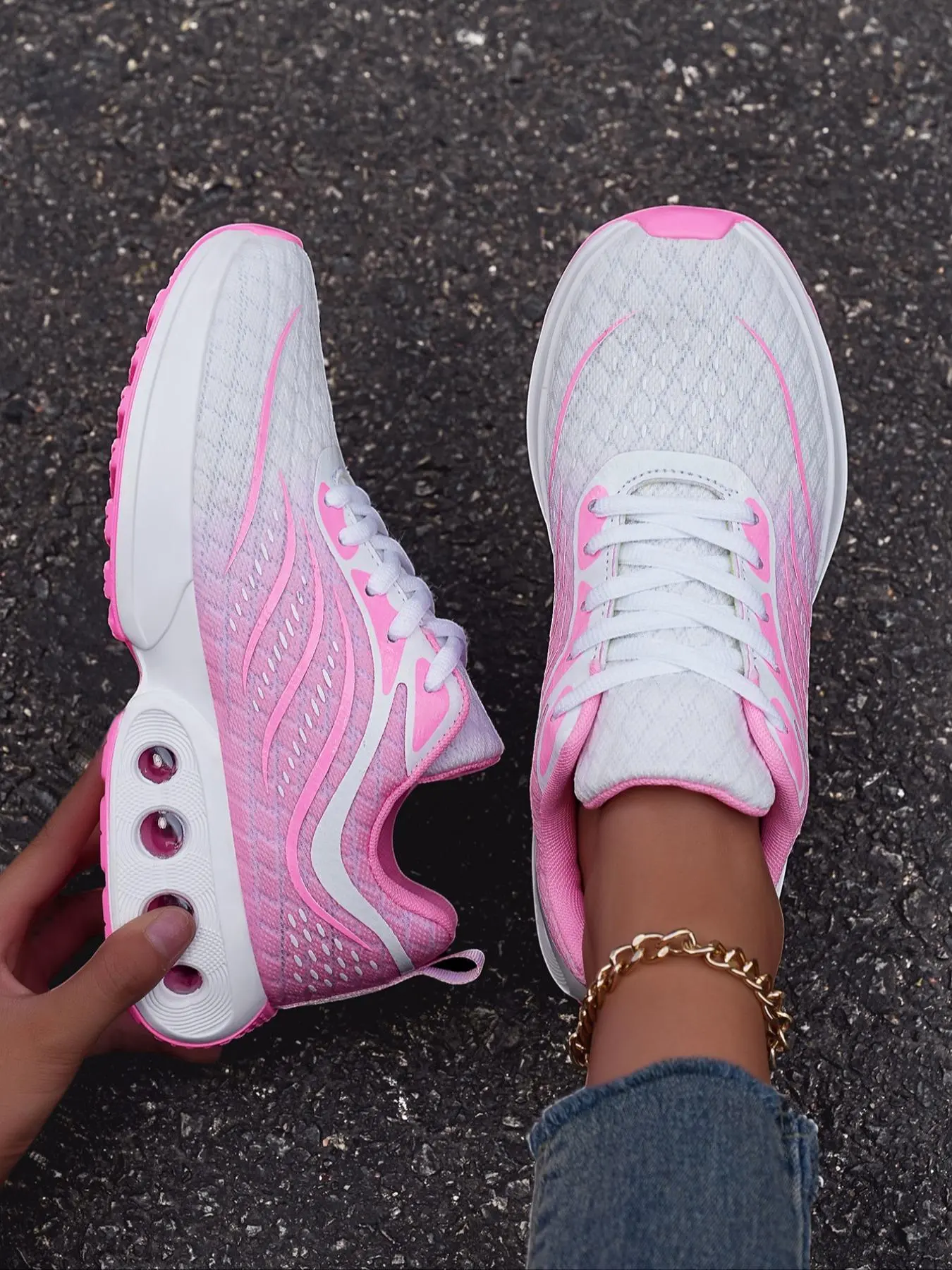 Women's Ombre Print Lace Up Running Shoes, Runner Athletic Shoe, Sporty Running Shoes, Casual Breathable Comfortable Sports Shoes, Female All-match Round Toe Shoes for Daily Wear, Versatile Running, Shoe for Runners
