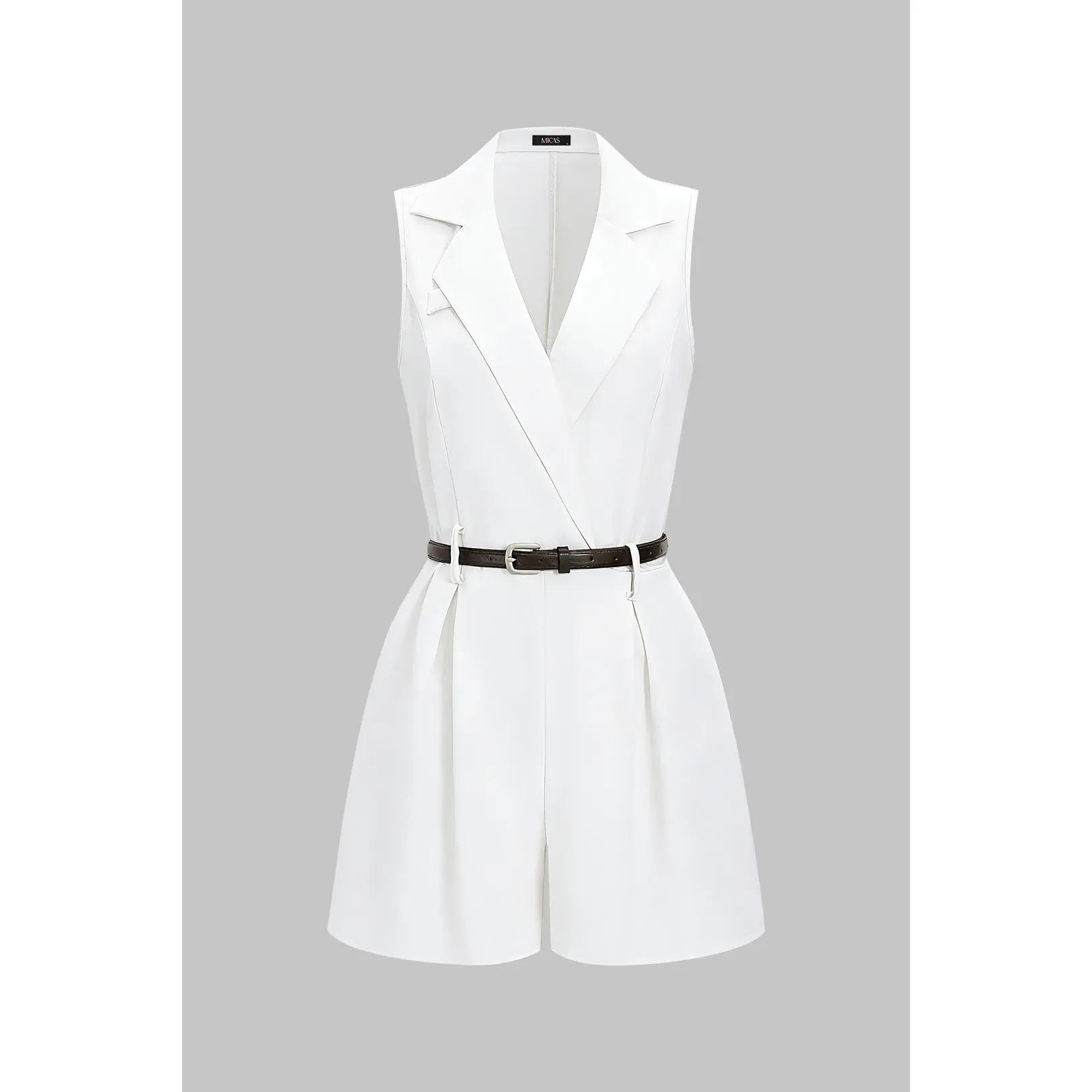 V-Neck Belted Ruched Sleeveless Romper