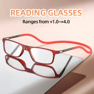 Elegant Foldable Reading Glasses with Magnetic Neck Strap, Lightweight PC Frame for Office & Gaming, Available +100 to +400 Strengths, Reading Eyeglasses