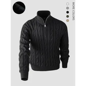 Men's solid color zipper sweater, fashionable knit long sleeved, quarter zipper knit stand up collar, polo sweater, classic jacket, casual knit, casual elegant top fabric, college style outdoor wear, semi open jacket