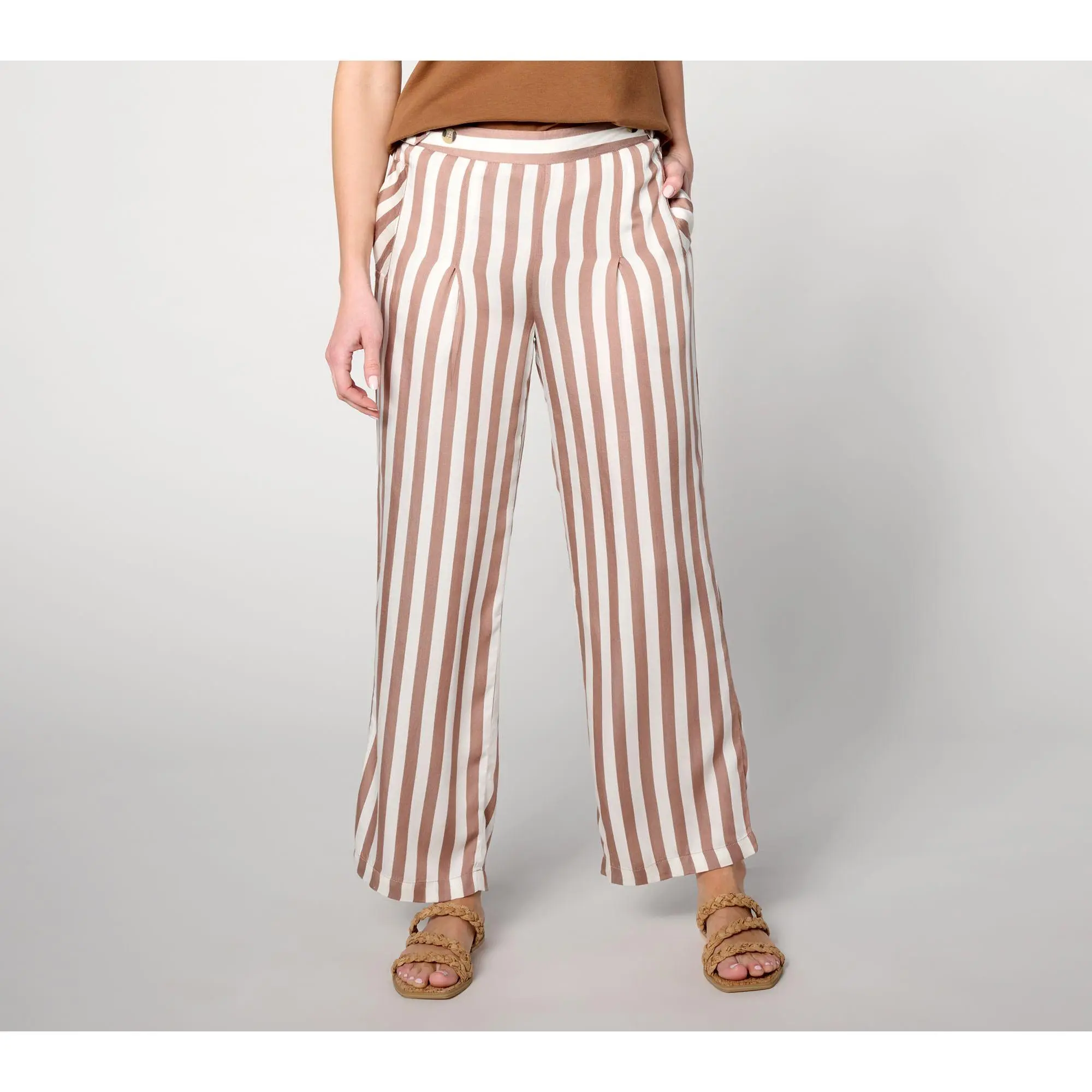 AnyBody Regular Woven Ankle Pants with Button Tab Waist Detail