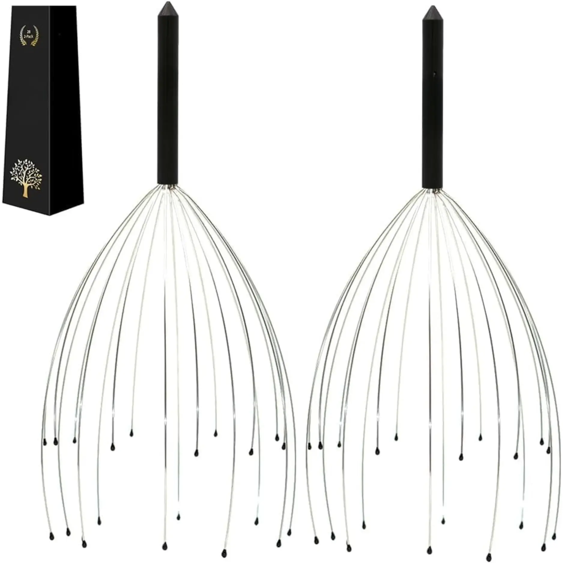 Manual Metal Scalp Massager 2-Pack (2 20-Finger Gentle Adjustable Tools), Head & Body Relaxation Head Scratcher, Black, Ideal Gift for Beauty & Personal Care Enthusiasts