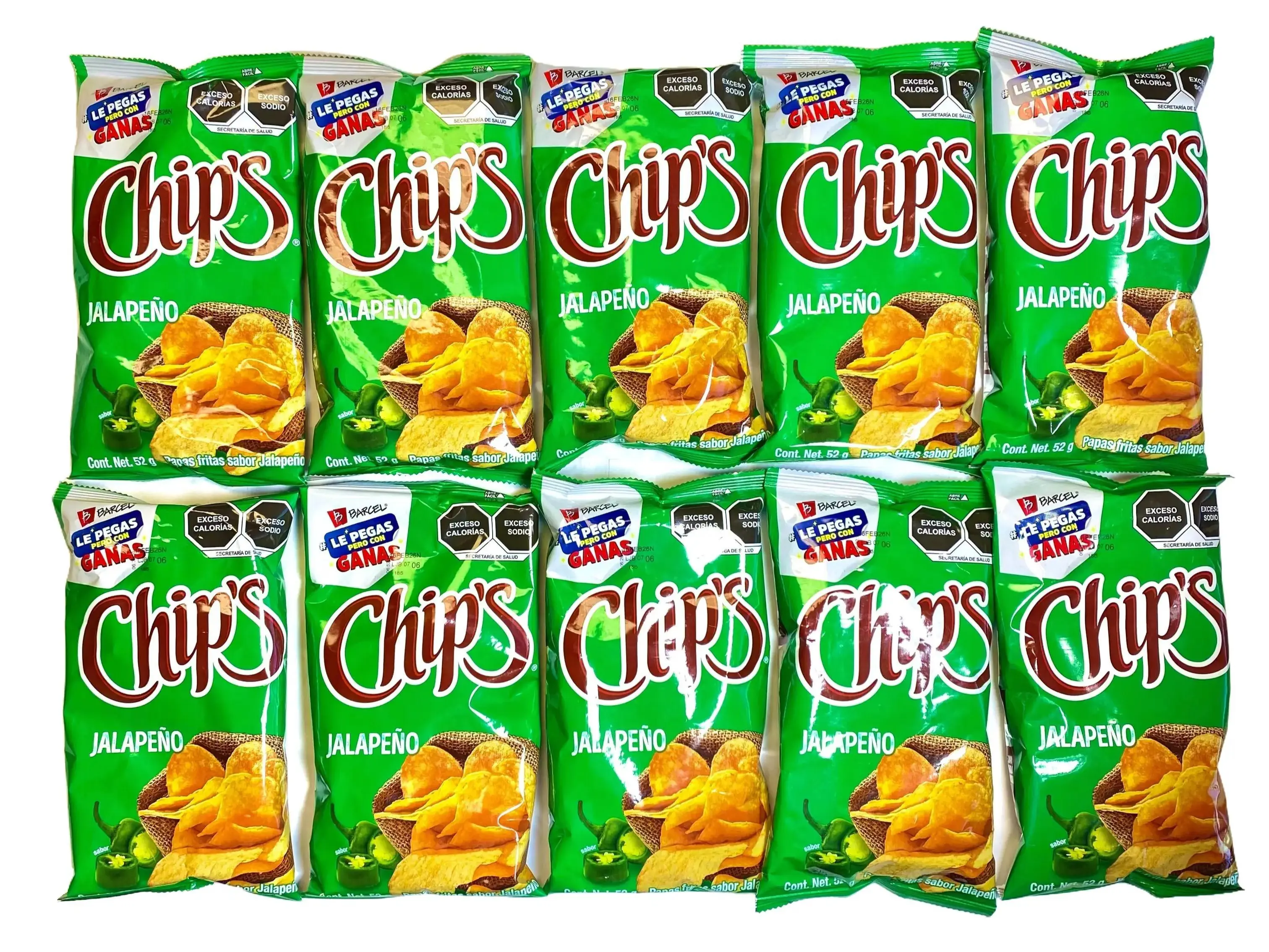 10 - PK BARCEL CHIPS JALAPENO, Sabritas Chips, Snack Crispy Crunchy Bite - 52 GRAMS PER BAG - MEXICAN CHIPS - PAPITAS MEXICANAS - SABRITAS MEXICANAS
