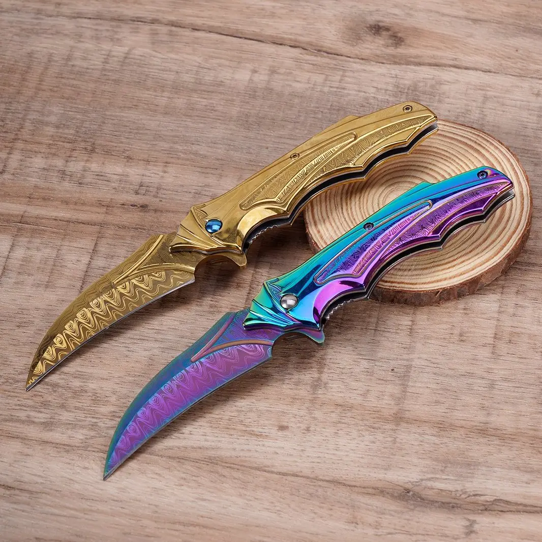 EDC Folding Pocket Knife for Men, Stainless Steel Hawkbill Blade with Metal Handle, Outdoor Camping Hiking Survival Tool, Everyday Carry Gift