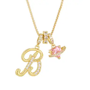 Personalized A–Z Initial Layered Necklace for Women| 3-Piece Gold Letter Pendant Set with Snake Chain & Pink Heart CZ| Adjustable Choker Length| Trendy Everyday Jewelry| Perfect Holiday Gift for Her