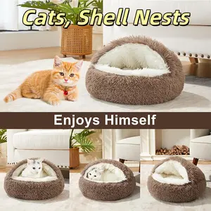 Winter Warm Pet Shell Nest Cat Bed, Half-Enclosed Long Plush Dog and Cat Bed, Cozy and Comfortable Pet Sleeping Mat, Shaped Beds