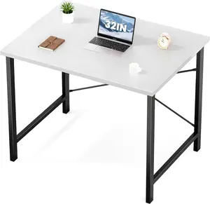 Computer Desk, Small Office 32 Inch Writing Work Study Student Teacher Home Bedroom Table with Metal Frame Wood Tabletop - White