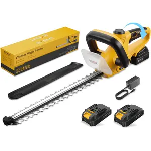 GEVEELIFE 20'' Hedge Trimmer Cordless, 3000RPM Electric Bush Trimmer with Dual-Action Blade, 180° Rotatable Handle & 5/8'' Blade Gap, 2×2.0Ah Battery Powered Hedge Trimmer for Garden Yard,Electric Grease Gun