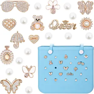 Charms for Bogg Bag,Pearl and Butterfly for Bogg Bag Accessories Charms Compatible with Beach Bag Tote (22 Pcs)