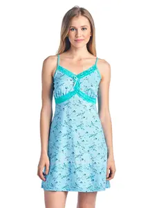 Casual Nights Women's Spaghetti Strap Cotton-Spandex Fabric Sleepwear Slip Nightgown Chemise Pajama - Turquoise, Large