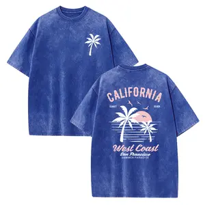 Vintage California Graphic Tee, Unisex Loose Fit Short Sleeve Shirt in 250g Smooth Washed Cotton, Seamless Casual Round Neck Surf Top