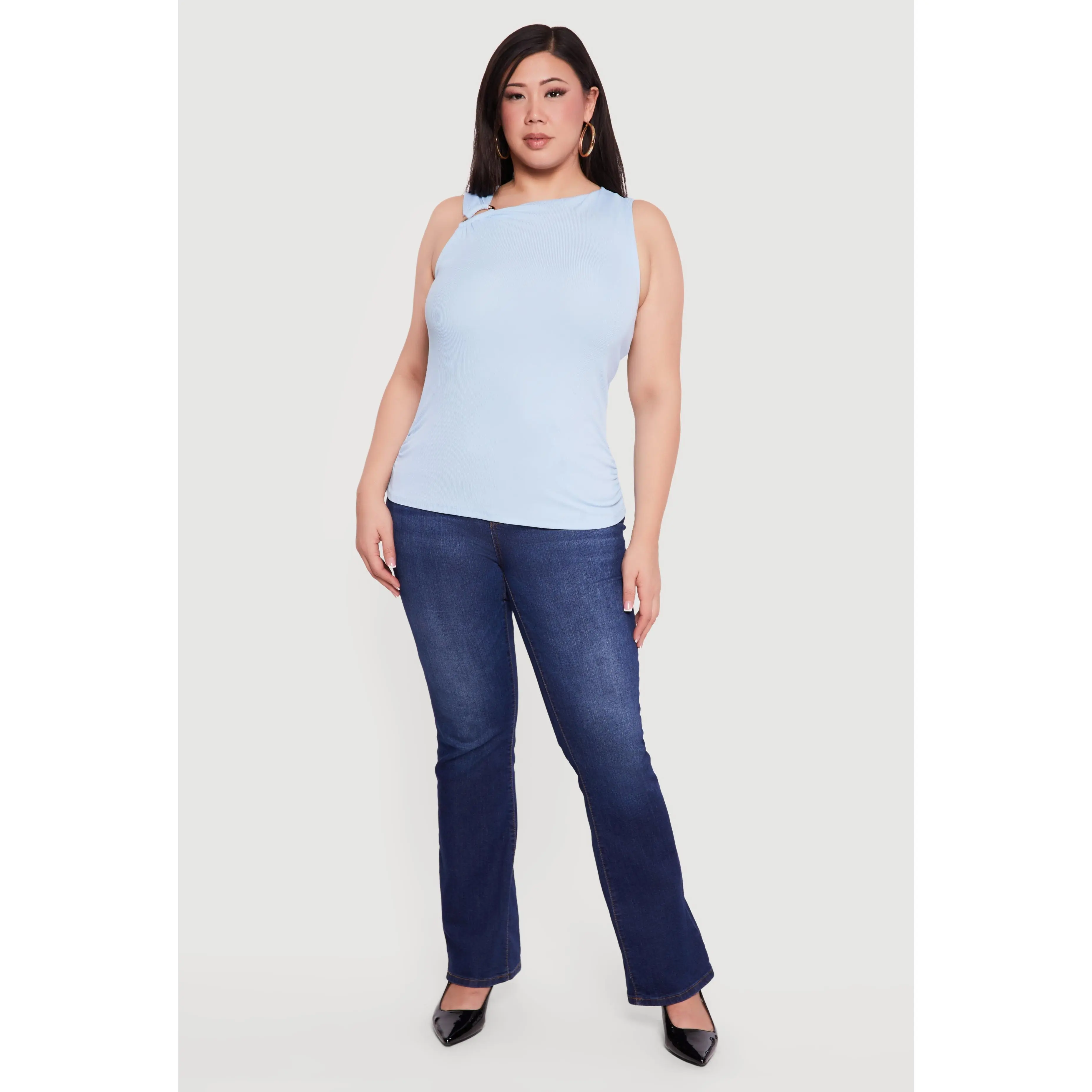 Plus Size Metallic Detail Asymmetrical Ruched Side Top