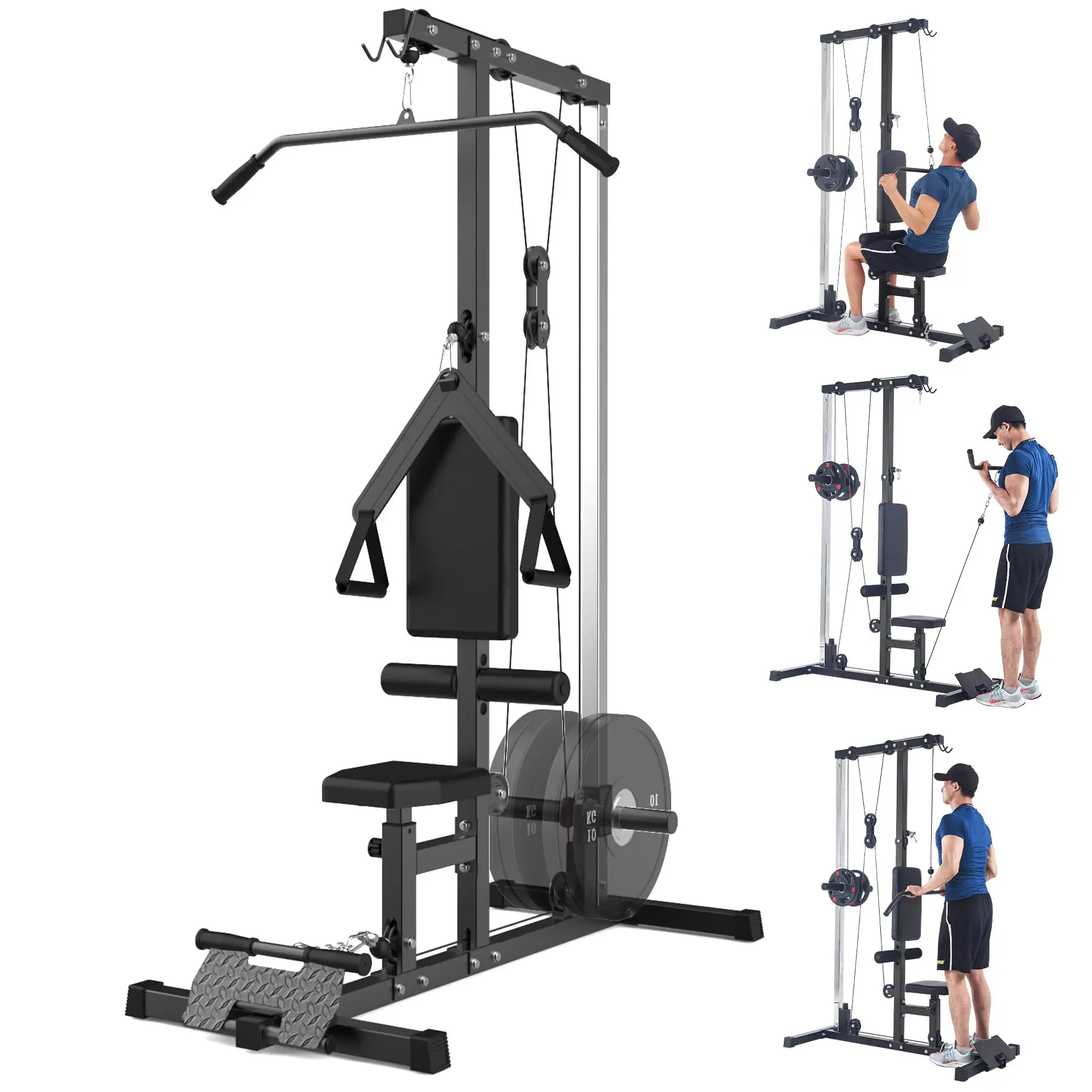 Gaomon LAT Power Cable Lat Pulldown Machine - Heavy-Duty Steel Frame, High-Low Pulley Stations, Adjustable Leg Support, Ergonomic Handles, Smooth Minimize-Noise Pulls, Adjustable Exercise Machine for Home Strength Training (Black), Home Fitness Machine