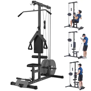 LAT Power Cable Machine,LAT Pull Down Machine with High and Low Pulley Station,with Adjustable Leg Support for Home Gym Total Body Training,Black Home Gym System Home Workout Equipment
