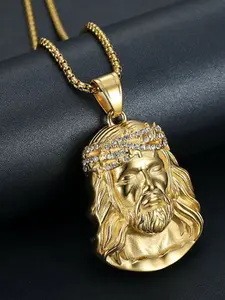 Jesus pendant, Jesus jewelry, stainless steel Jesus pendant, HIPHOP hip-hop stainless steel pendant, vacuum-plated 18K gold diamond-studded pendant necklace, fashionable for daily wear, Faith Style Necklaces