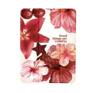 Red Peony Flower Design Suitable for Ipad Protective Case 2021, Featuring a Stand for The for ipad 9Th Generation 10.2-Inch Cartoon Style, Compatible with Air 5 with Pencil Slot, 12.9-Inch for apple 2020 Transparent Case