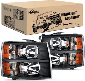 Nilight LED Car Headlights Replacement Assembly - Black Housing, Amber Reflector for 2007-2013 Silverado 1500, 2007-2014 Silverado 2500HD/3500HD