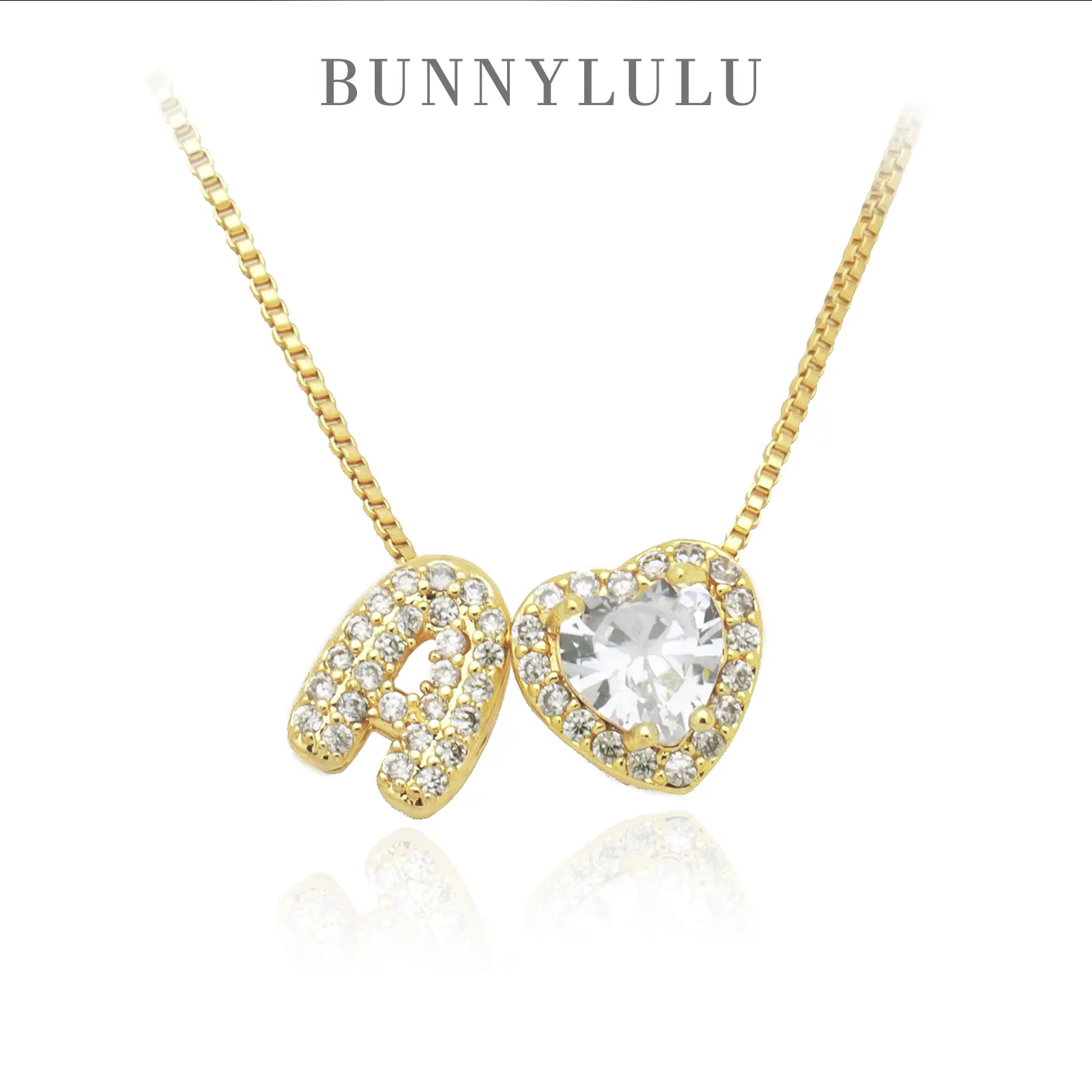 BunnyLulu Metal Plated Gold Custom Initial Necklace - Sparkling Zircon Heart Pendant, A-Z Letter Jewelry, Couple-Themed Necklaces for Adults, Meaningful Gifts for Anniversaries, Custom Initial Necklaces