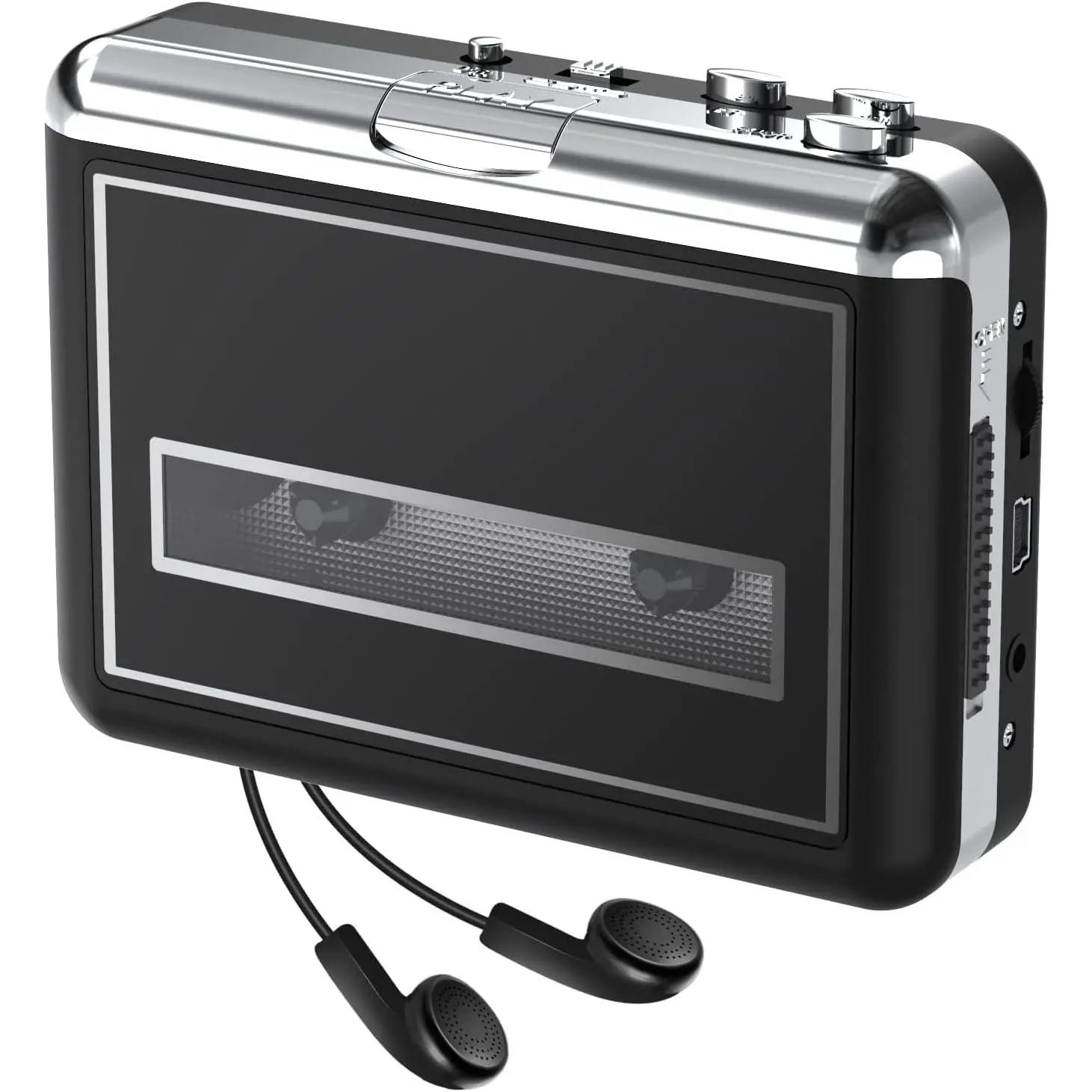 Retro Compact Cassette Radio Player - Portable Vintage Gadget with 3.5mm Earphone, USB Recorder, Cassette to MP3 Conversion, 5V DC Power In, 9.9 oz, Laptop/PC/MAC Compatibility (Black) for Sports, Collectibles