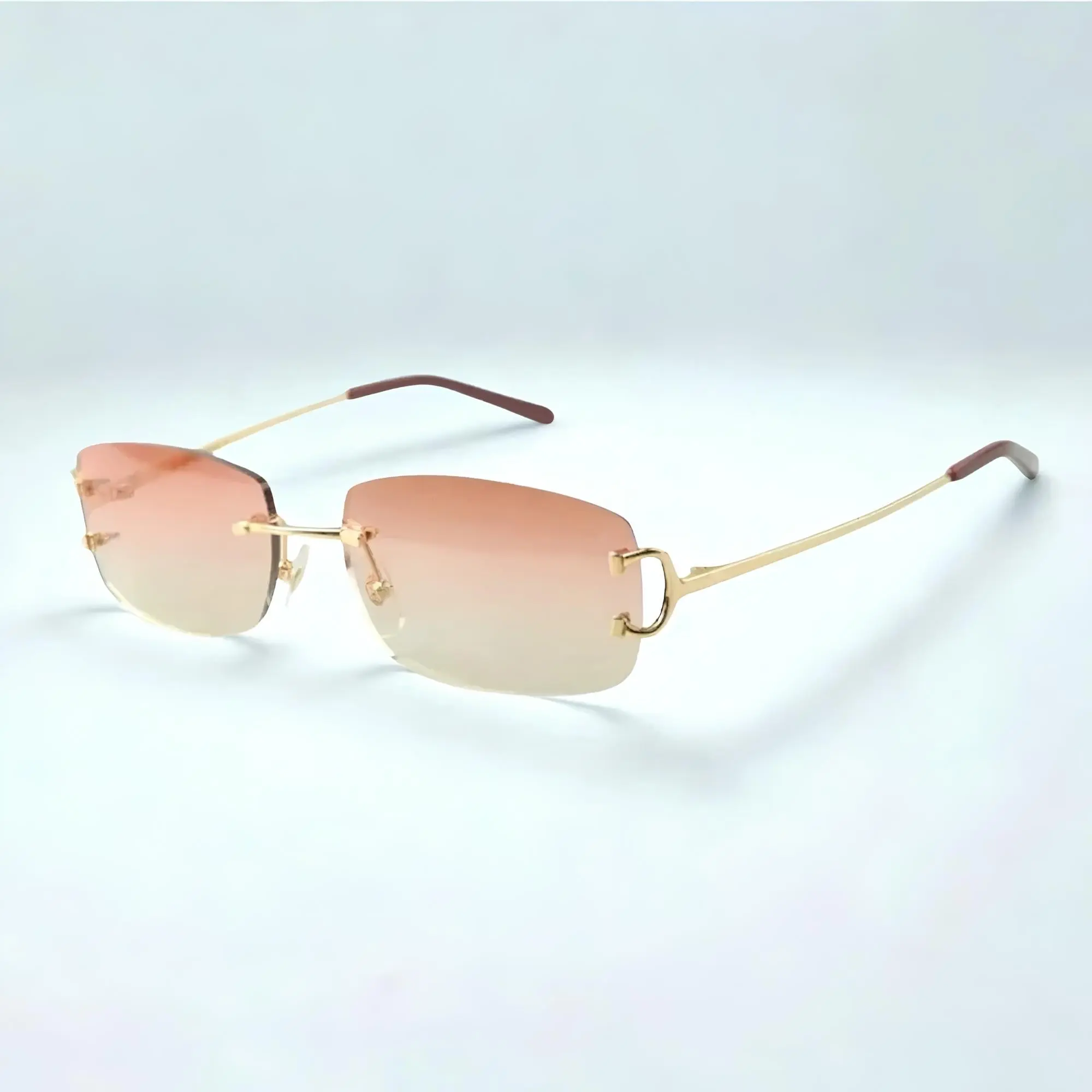 Rimless C Wires Pink Lens Sunglasses