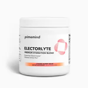 Electrolyte Powder by PrimeMind Lychee Gummy Bear Flavor for Ultimate Hydration with Vitamin B, Calcium, Magnesium, Potassium, & Sodium. Natural!