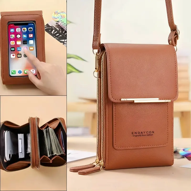 Touchscreen Sensitive Phone Bag with Multiple Colors, Use Phone Without Taking It Out, Clear Window Crossbody Purse with 3 Card Slots & Secure Dual Zipper Wallet bolsas