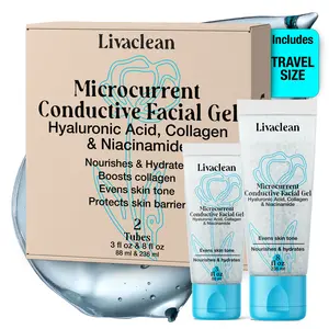 LivaClean Microcurrent Conductive Gel 2 Pack 3 Oz & 8 Oz with Aloe Vera Hyaluronic Acid Blue Tansy & Jojoba Oil for All Skin Types Hydrating Gel for Facial Device