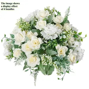 4pcs artificial flower White hydrangea gardenia flower, UV resistant, fashionable and romant, suitable for wedding, Indoor and outdoor, home,suitable for all seasons, various holiday activities decoration, such as Valentine's Day, graduation season,etc