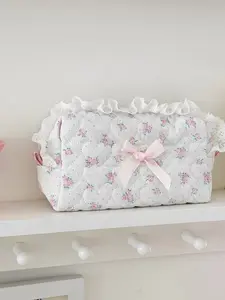 Rose Sweetheart Storage Bag, Storage Pouch, Zipper Pouches, High-Quality Fresh Farmhouse Girl Heart Large Capacity Lace Edge, Organizational Zipper Storage, Multifunctional Storage Bag, Valentine's Day Gift, New Year