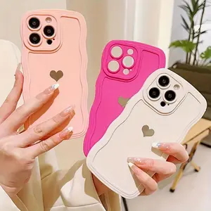 Multicolor Wave Shell 3pcs Love Heart Phone Case Cover, Shockproof Protective Design for iPhone 15 15 Plus 15 Pro 15 Pro Max 11 12 13 14 16 Series Protection