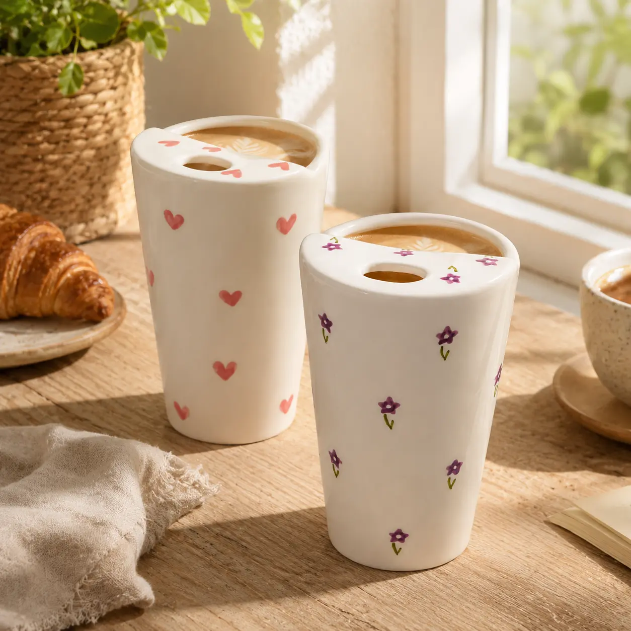 Travel Mug with Sip Hole Safe Non Toxic Glaze Microwave Dishwasher Safe Unique Gift for Coffee and Tea Lovers Perfect Ceramic Coffee Cup to Go   Tumbler