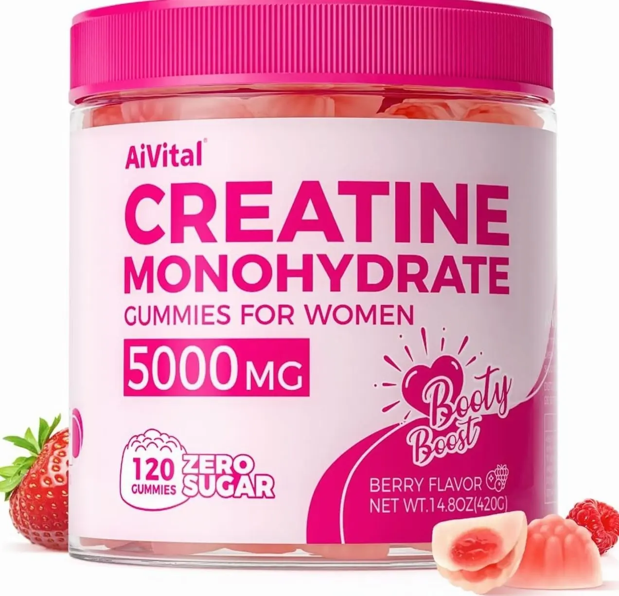 AiVital™ Creatine Gummies for Women, 5000mg Creatine Monohydrate Gummies+2000mg Collagen+1000mg BCAA, Women-Specific Formula, Sugar Free, 30 Servings, 120 Counts(Berry)