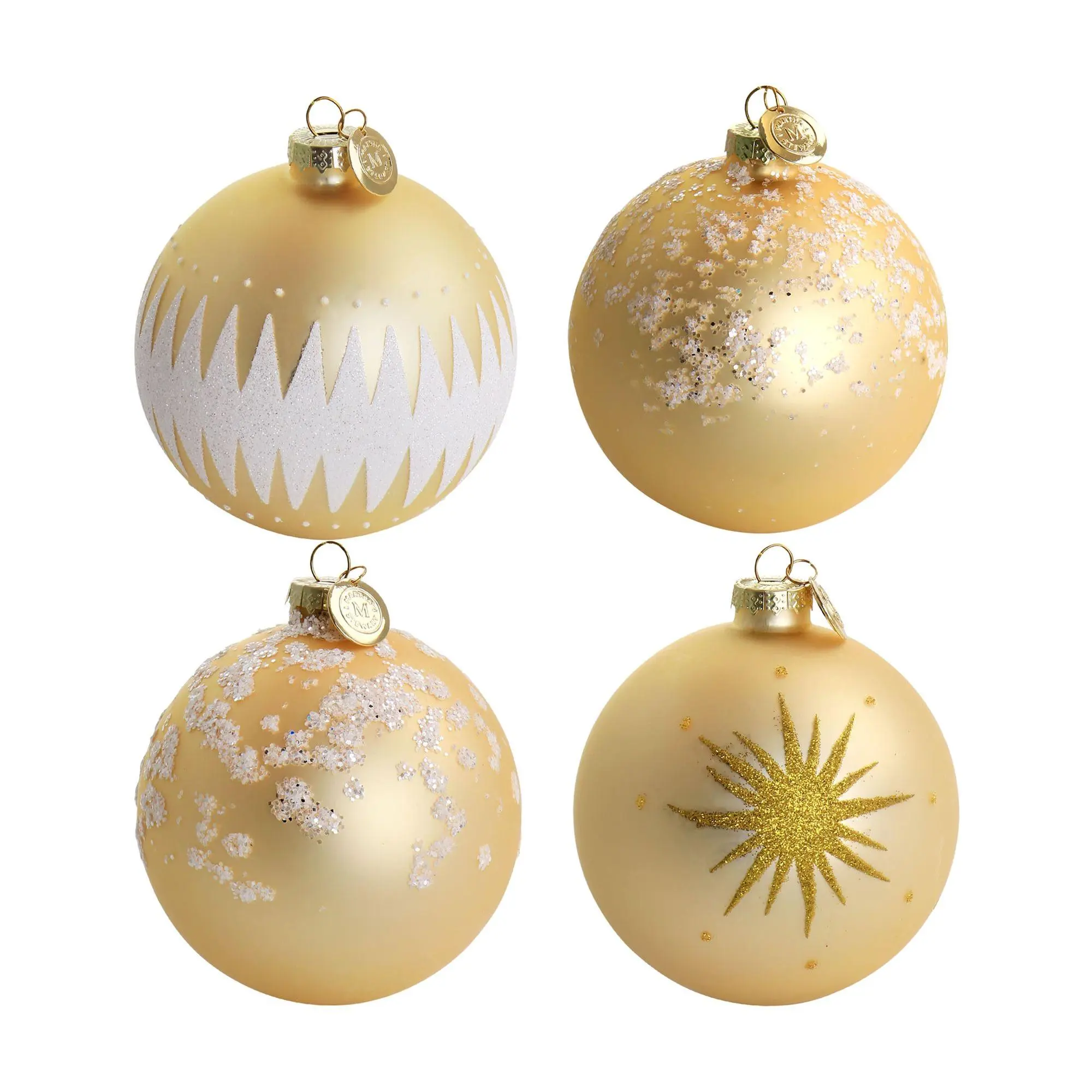 Martha Stewart Holiday Ball Ornament 4 Piece Set in Gold