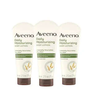 Aveeno Daily Moisturizing Body Lotion, Gentle Lotion Nourishes Dry Skin with Moisture, Sooth-ing Prebiotic Oat, Fragrance-Free, Non-Comedogenic, Travel-Size, 2.5 fl. oz, 3 Pack