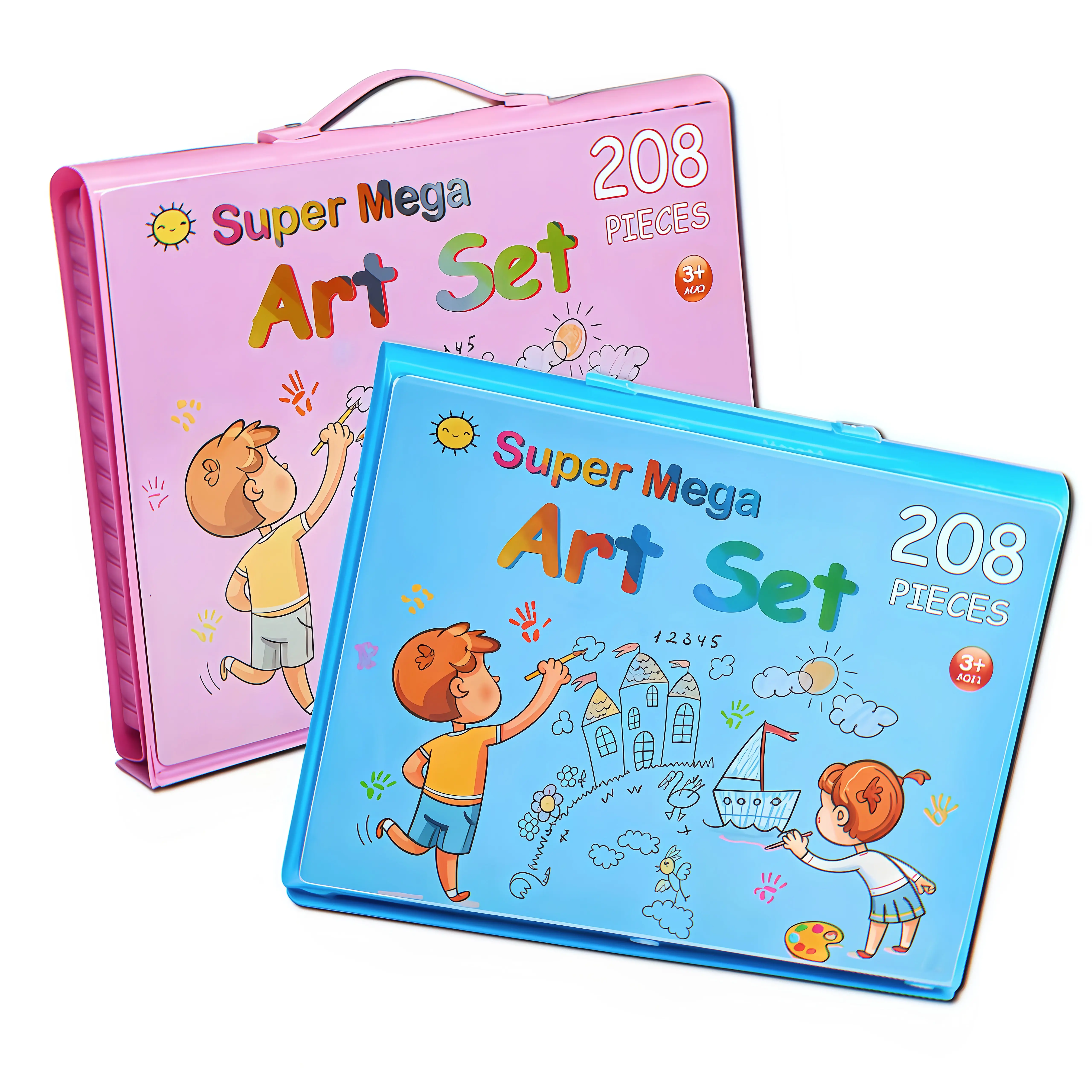 Art Supplies, 208-Piece Drawing Art Kit, Giftsfor Kids Girls Boys Teens, Art Set Crafts Casewith Double Sided Trifold Easel, IncludesSketch Pads, Crayons, Colored Pencils, EasterGifts (Pink)