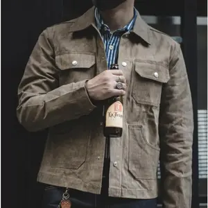 Spring and Autumn Men's Retro American Wax Jacket High quality Cotton Heavy duty Motorcycle Multi pocket Khaki Jacket