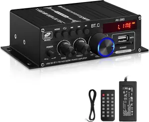 AK-380 USB SD BT.C FM AUX Audio Power Amplifier 400W+400W 2.0 CH HiFi Stereo AMP Speaker Bluetooth 5.0 Amp Receiver with 12V 5A Power Supply,Remote Control