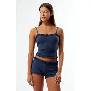 LA Hearts Women's Ruffle Knit Pajama Tank & Shorts Two-Piece Set