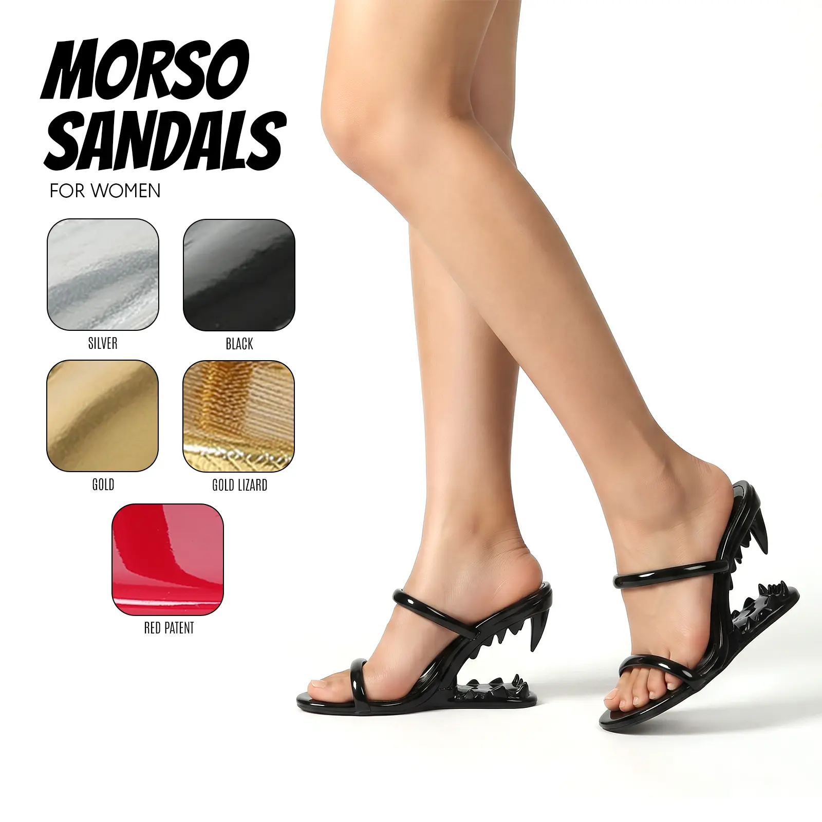 Morso Heels For Women Summer Morso Sandal Open Round Toe Wedges Metallic Shark Teeth Heeled Easy Slip on Double Strap Mules Tiger Teeth Heels Hollow-Shaped Elegant Slides Gifts for Her Work Casual Date Party Wedding Dressy Cute Shoes